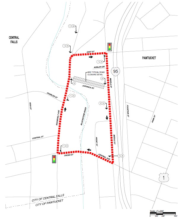 Detour Map for Japonica Street Pawtucket